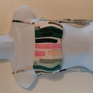 NWT Bikini LAB Multi Watercolor Strip Bandeau Bikini Top Size XS